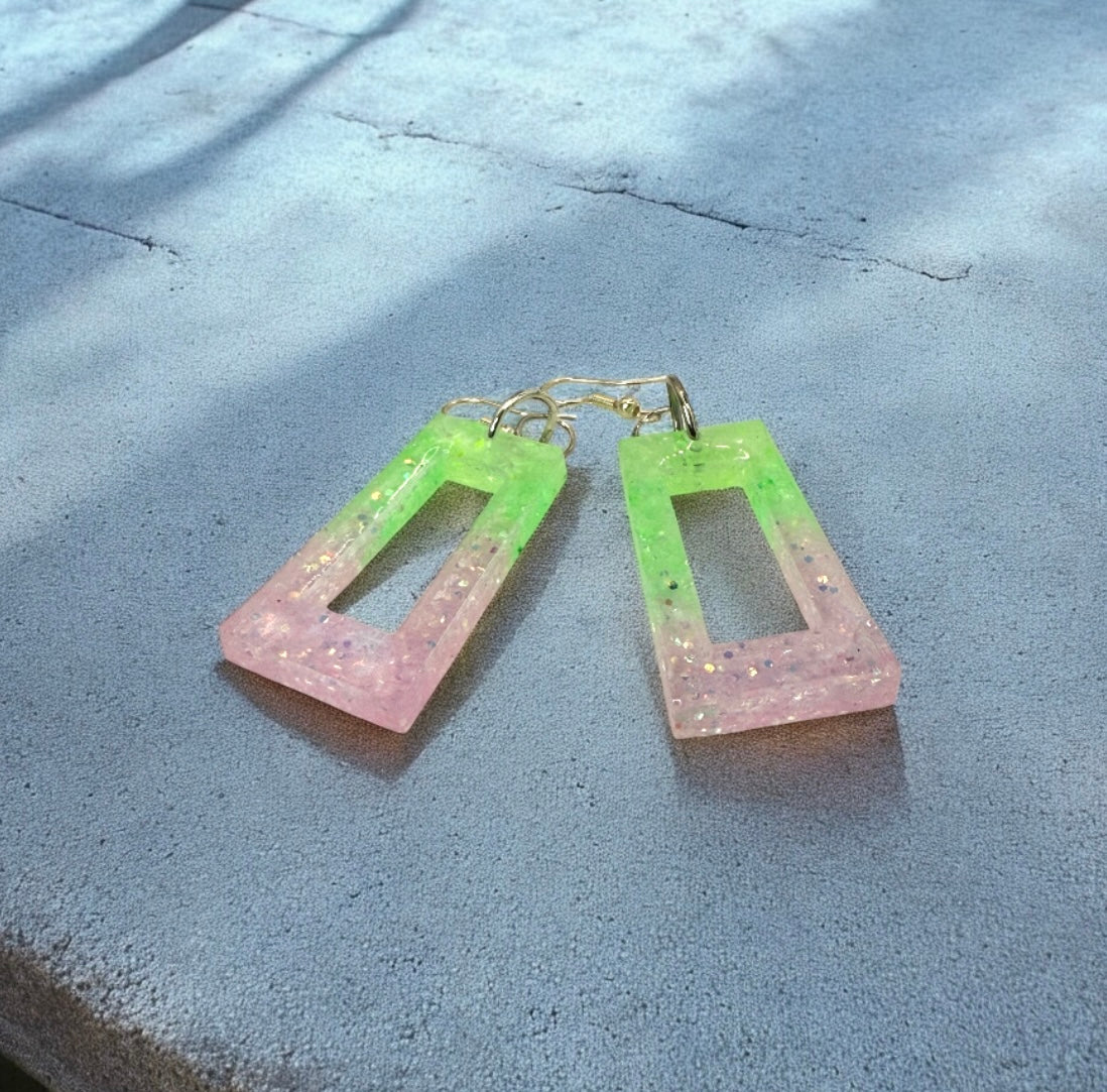 Green Pink Sparkle Open Rectangle