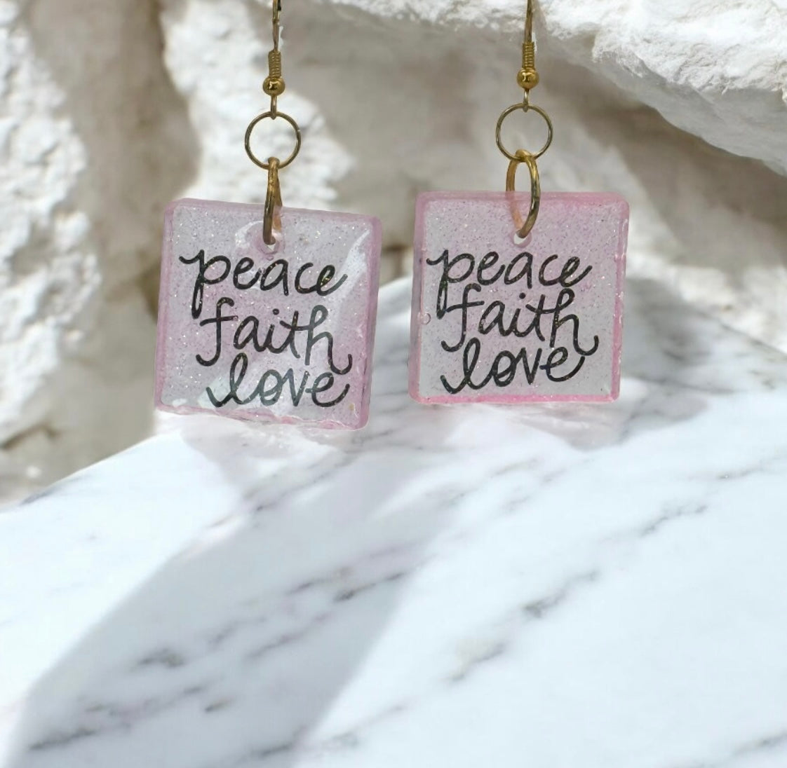 Peace Faith Love Pink Sparkle Square