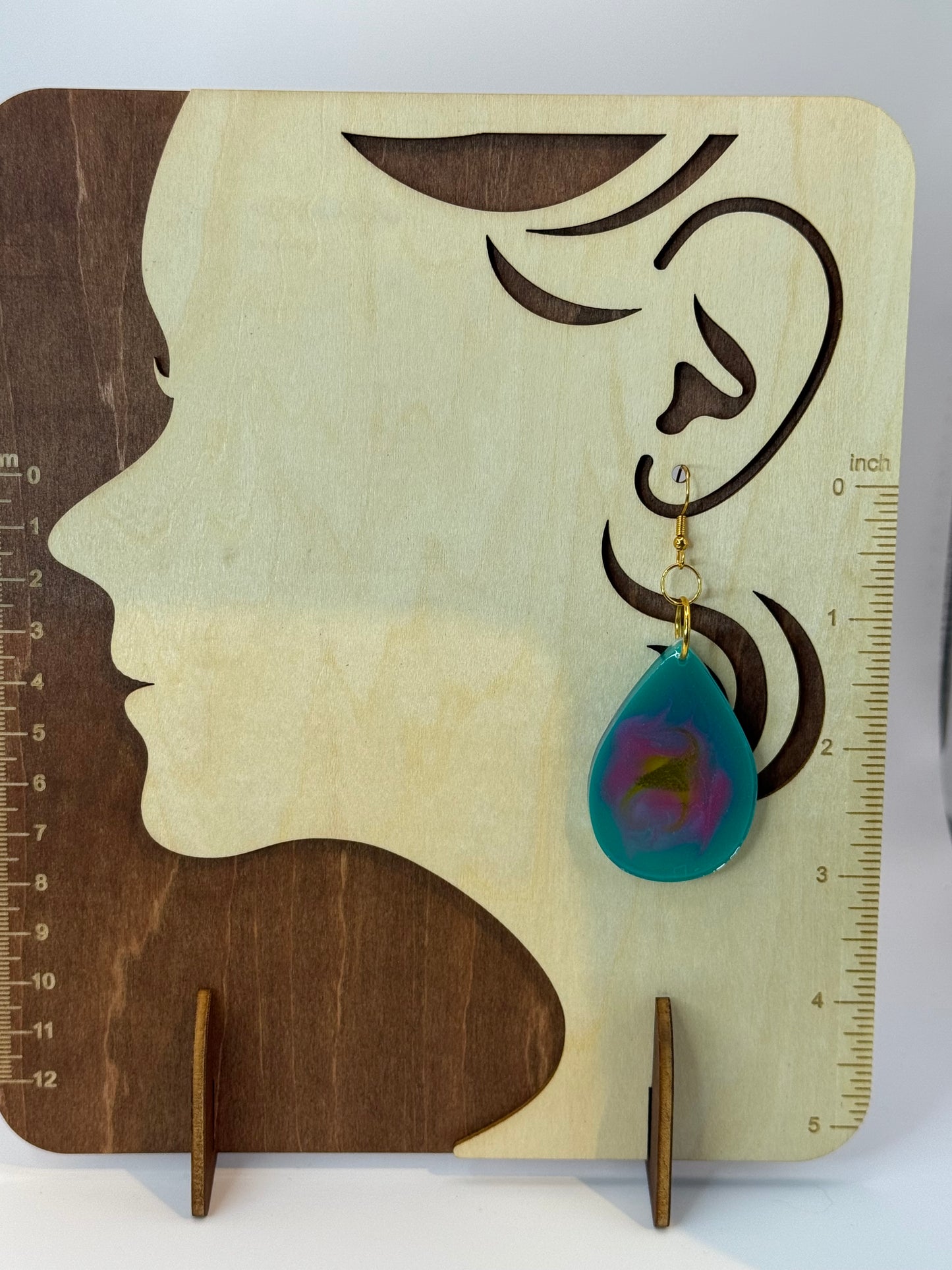 Teal Yellow Swirl Drop Oval