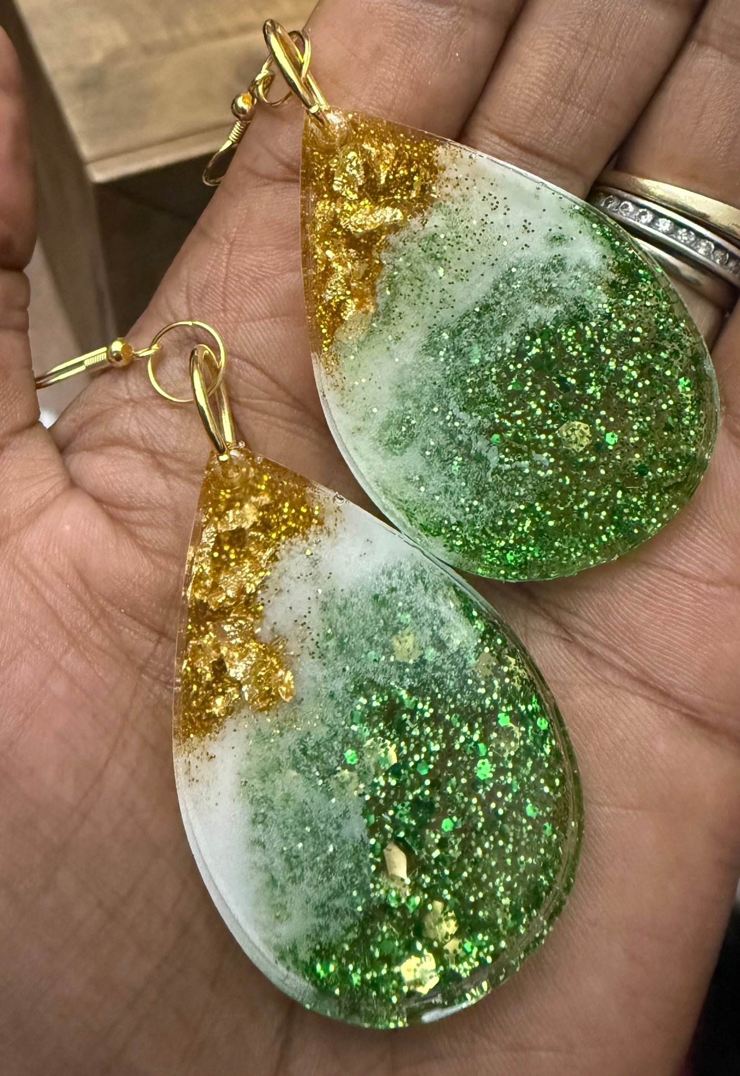 Green Sparkle Gold Foil Drop