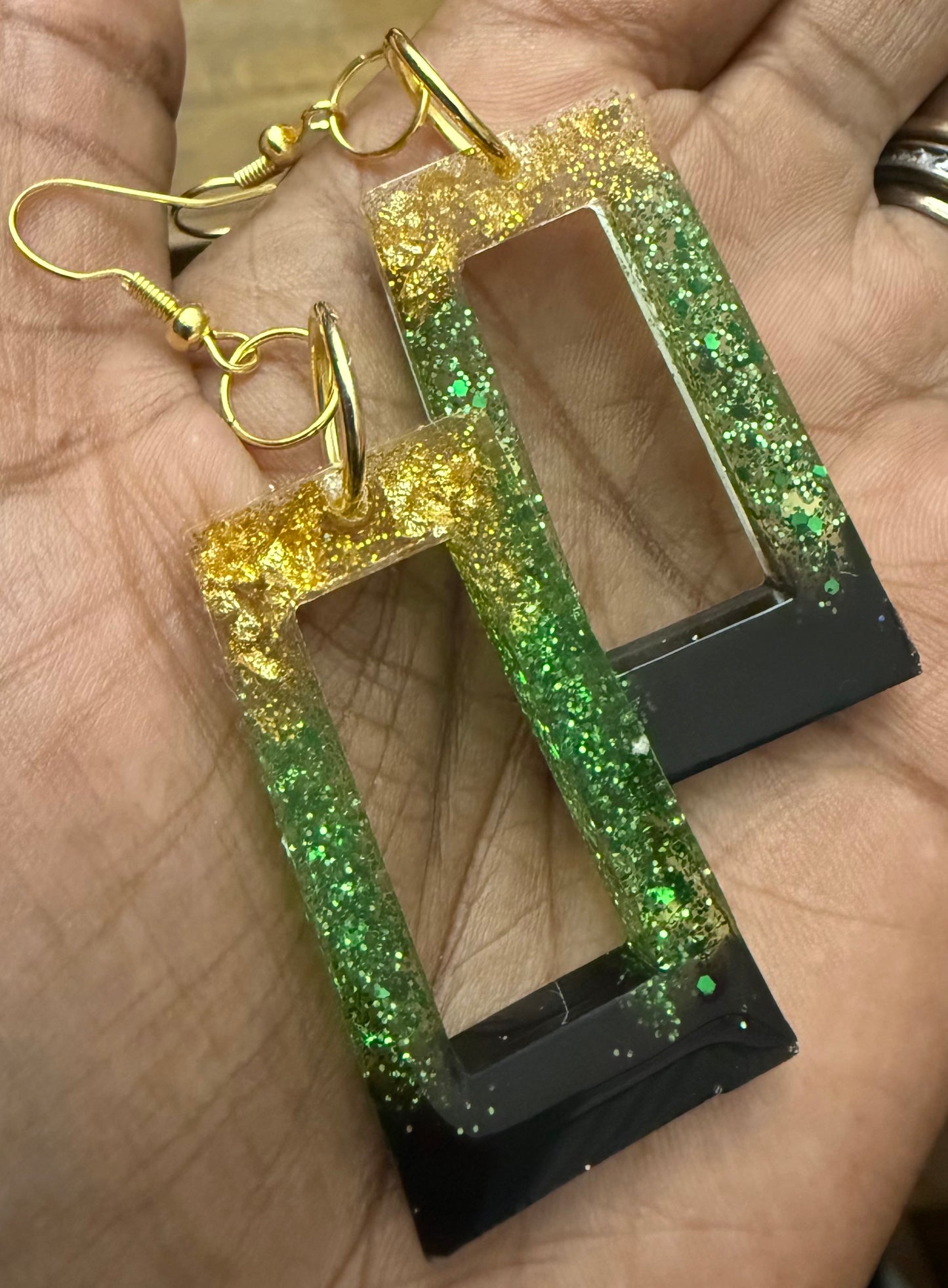 Gold Green Black Sparkle Open Rectangle