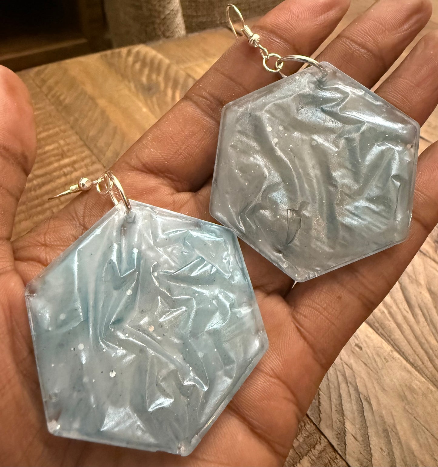 Blue Silver Crinkled Hexagon