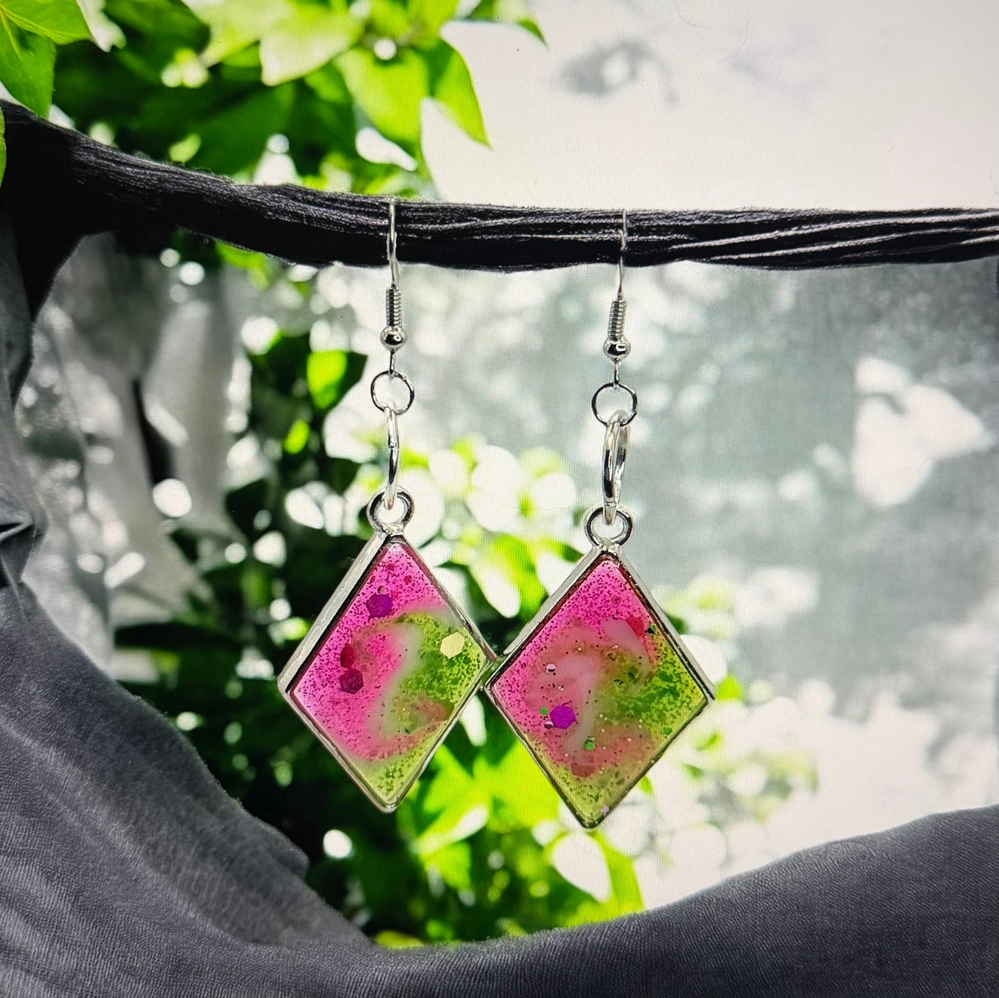 Pink Green Swirl Diamond Bezel