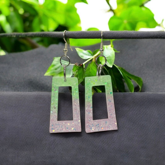 Green Pink Sparkle Open Rectangle