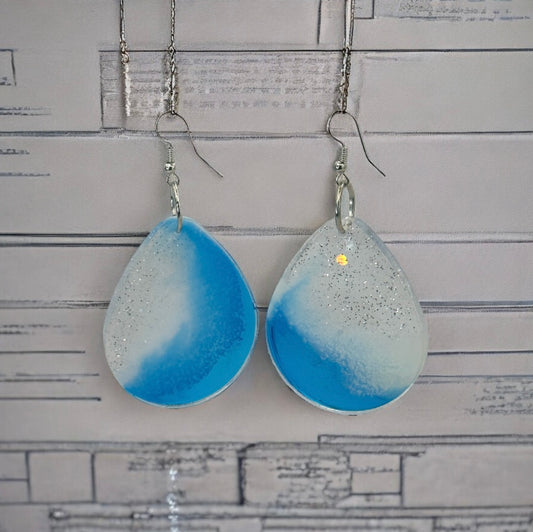 Blue White Sparkle Drop Oval