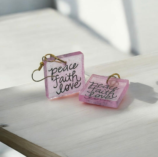 Peace Faith Love Pink Sparkle Square