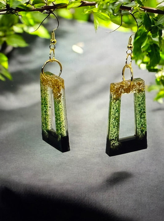 Gold Green Black Sparkle Open Rectangle