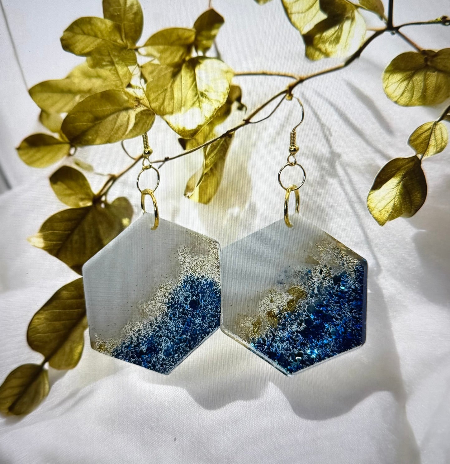 Blue Sparkle Gold Foil Hexagon