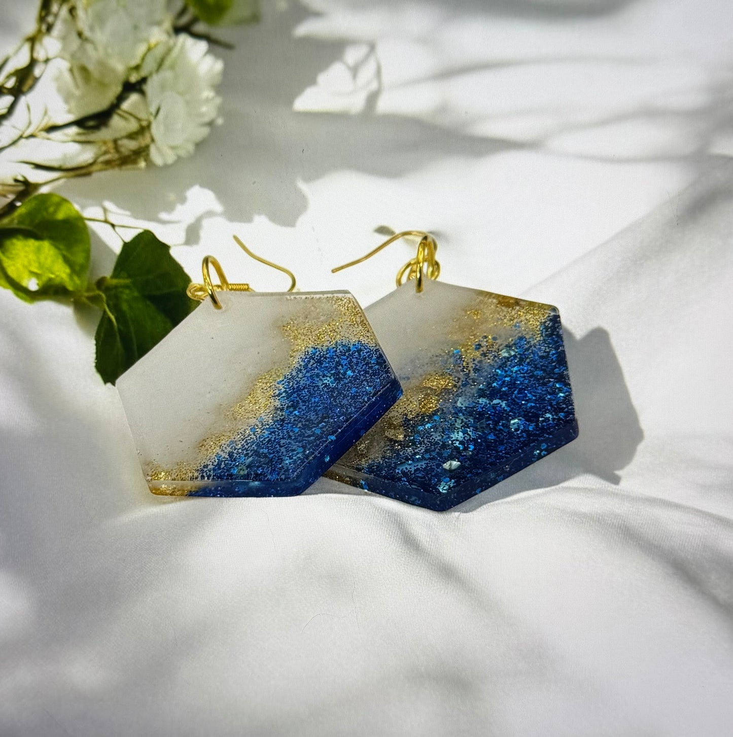 Blue Sparkle Gold Foil Hexagon