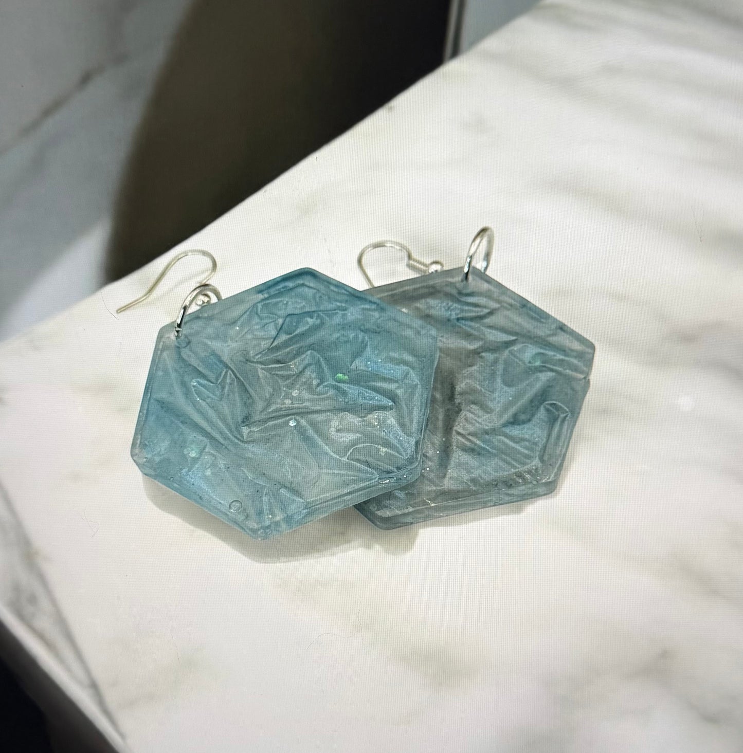 Blue Silver Crinkled Hexagon