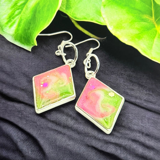 Pink Green Swirl Diamond Bezel